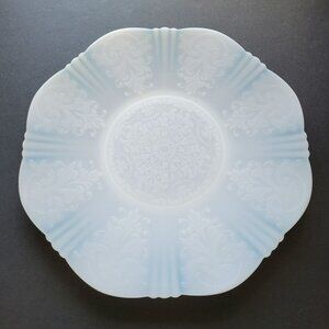 MacBeth-Evans White Opalescent Depression Glass Chop Plate c.1930-36, Embossed